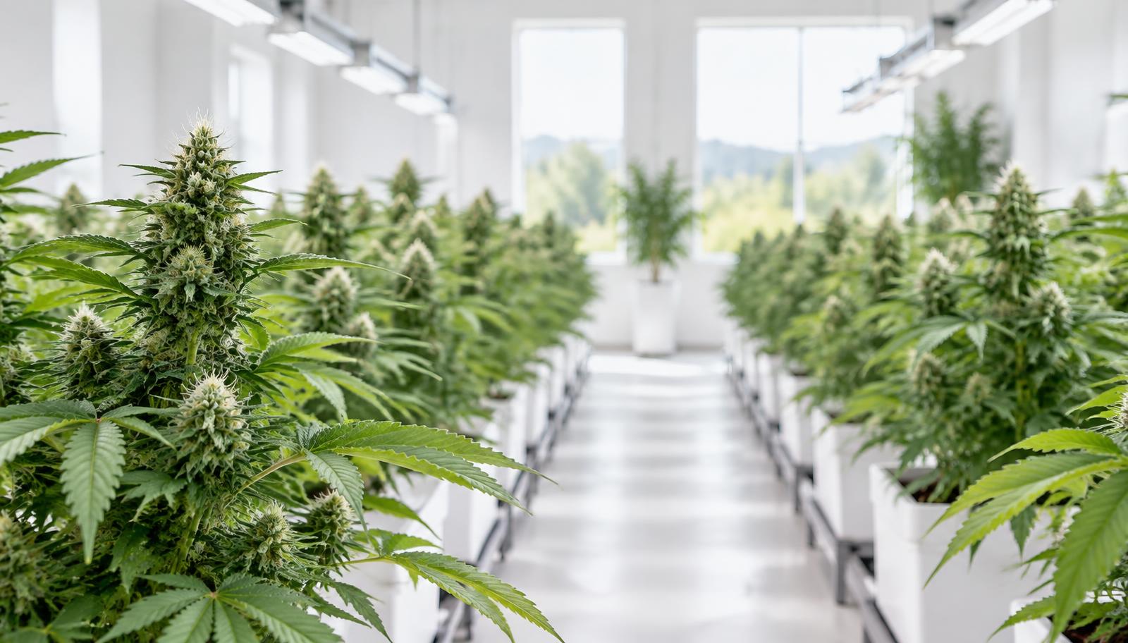 Sala de cultivo clara com plantas saudáveis